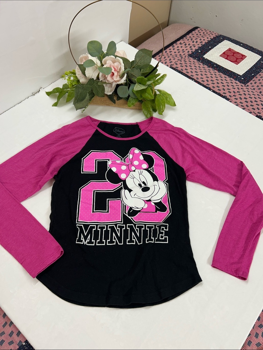Minnie Mouse Pink & Black Raglan Tee